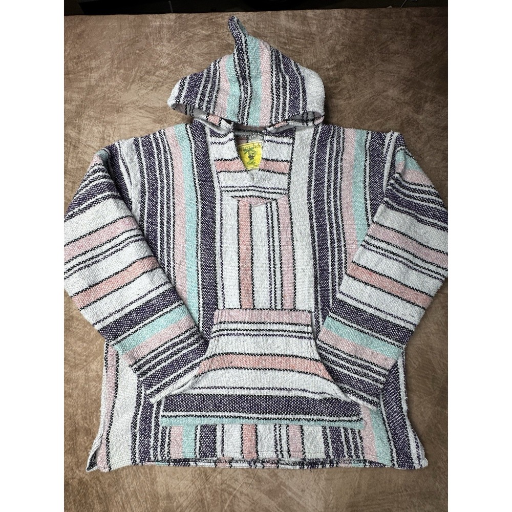 Iguana Jack Baja Multi Color Mexican Hoodie Surfer Drug Rug Hippie Sweatshirt XL